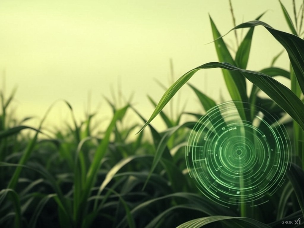 Rows of corn in a green field