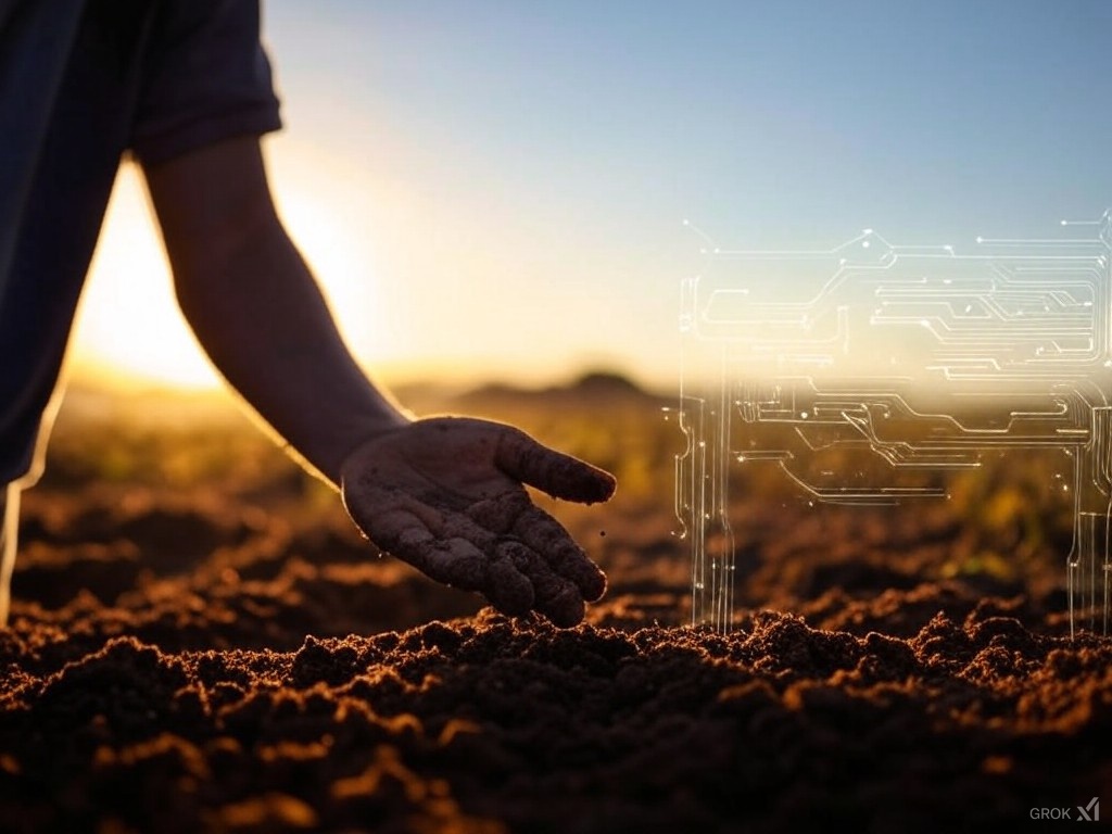 Soil and circuit imagery suggesting data and agriculture